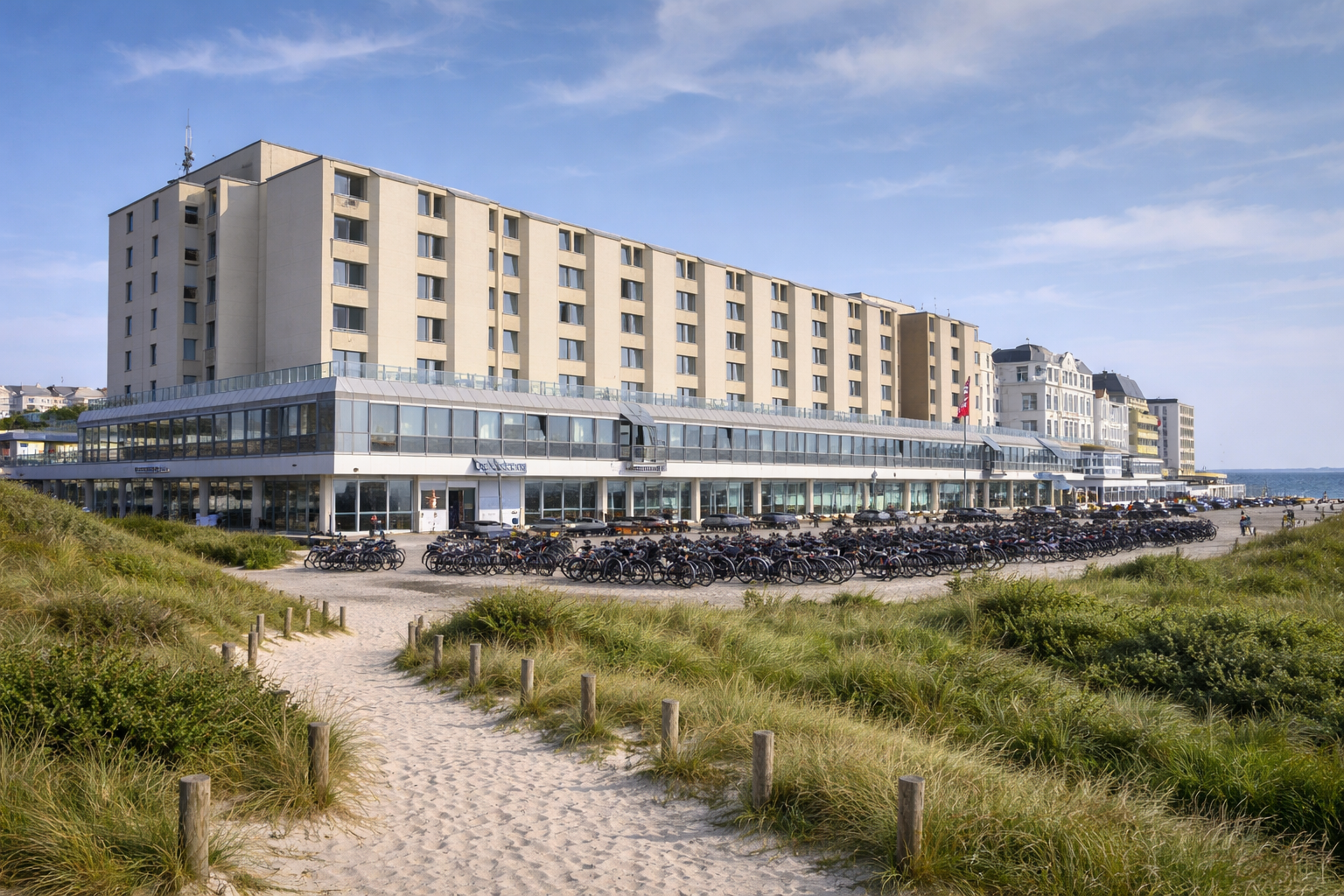 Neubau 1985 auf Borkum für die Landesversicherungsanstalt (LVA), heute Nordseeklinik – Ausführung eines handwerklich außergewöhnlichen Wandbildes im Schwimmbadbereich.