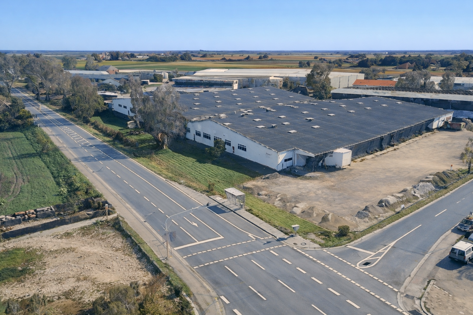 Gewerbehalle an der B322 (Delmenhorster Straße) mit Abzweig Industriestraße – Stuhr-Seckenhausen (1993)