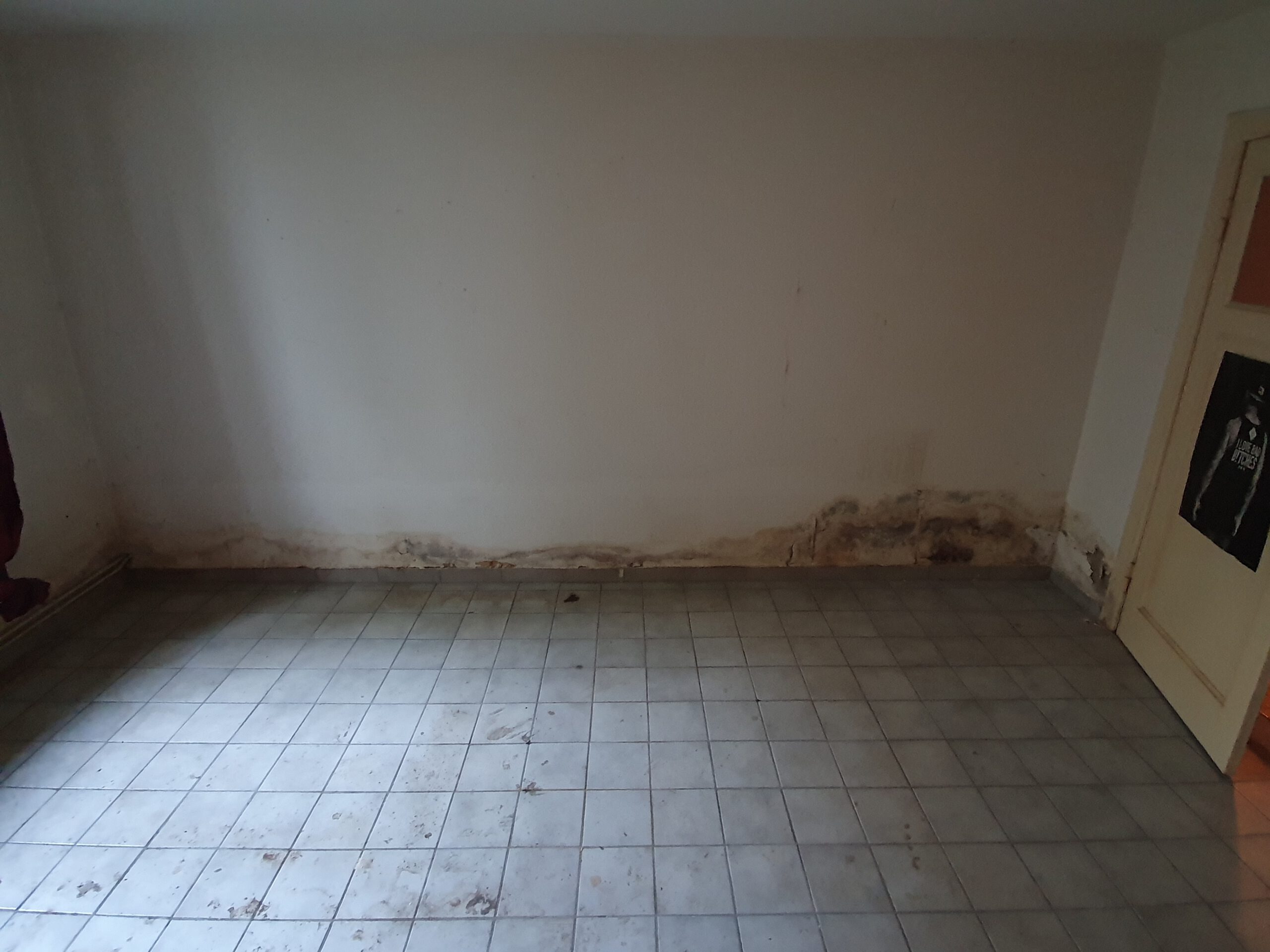 Feuchtes Mauerwerk nach Verkieselungsbehandlung – Zustand wie vorgefunden, Bremen-Kattenturm (08/2020)