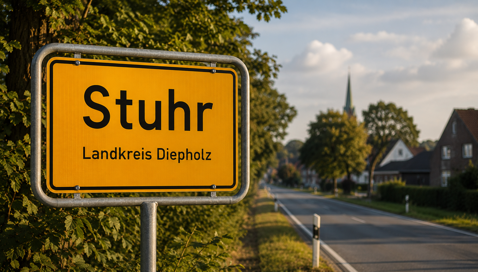 Ortsschild Stuhr im Landkreis Diepholz als Symbol für die regionalen Wurzeln von Der Hausdoktor.
