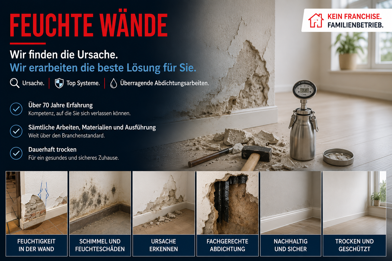 Der Hausdoktor Bremen Stuhr feuchte Wände sanieren, trockenlegen und abdichten bei Feuchtigkeit in der Wand, Schimmel, Putzschäden und nassen Wandbereichen