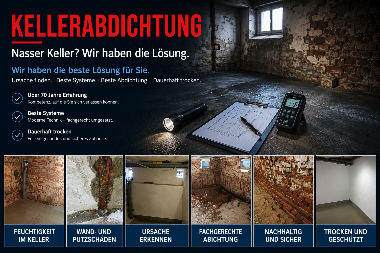 Der Hausdoktor Bremen Stuhr Kellerabdichtung, Kellersanierung und Kellertrockenlegung bei feuchten Kellern, nassen Wänden und Putzschäden