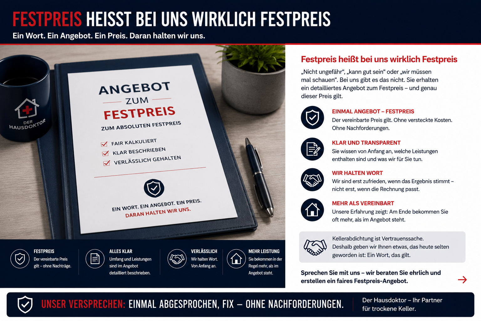 Festpreis-Angebot für Kellerabdichtung in Bremen und Stuhr ohne versteckte Kosten und ohne Nachforderungen